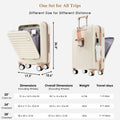 Luggage Set Of 4 With Usb Port, 20, 24Inch With Front Opening Design Airline Certified Carry On Luggage With Cup Holder, Abs Hard Shell Luggage With Expandable Travel Bag, Ivory And Gloden Ivory Gold Abs