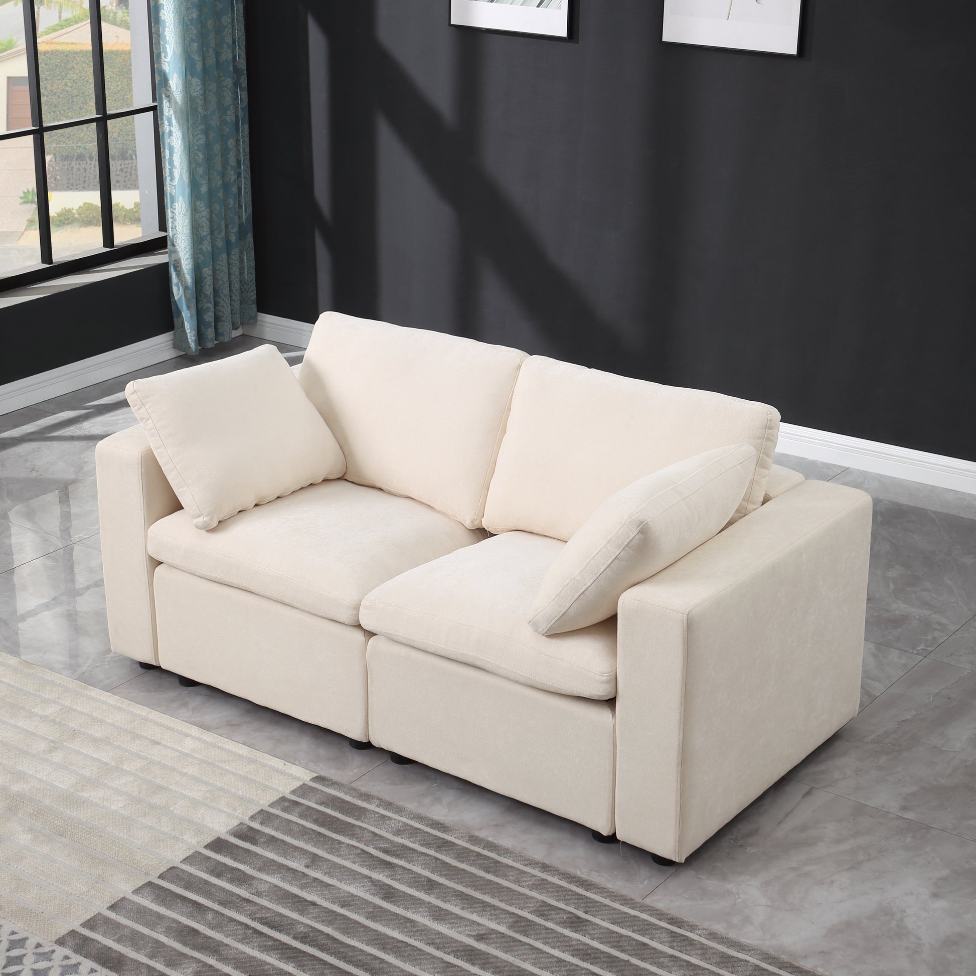 Modular Sectional Sofa, 2 Piece Sectional Sofa Set, Two Corner Chairs, Chenille Beige Beige Fabric 2 Seat