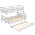 Twin Over Full Bunk Bed With Ladder, Twin Size Trundle, Safety Guardrail, White Box Spring Not Required Twin White Wood Bedroom Bunk Pine