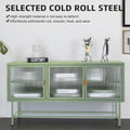 Retro Style Entertainment Center Tv Console Tv Stand With Enclosed Storage Display Cupboard Stylish Fluted Glass Tv Table With Wide Countertop Glass Doors Detachable Shelves Old Sku:W68751722 Mint Green Steel