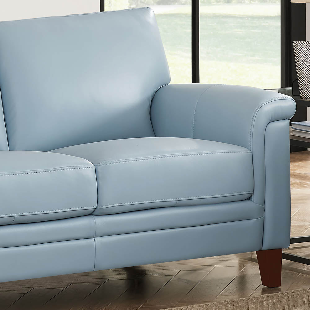 Westcott Leather Loveseat Blue Memory Foam Genuine Leather