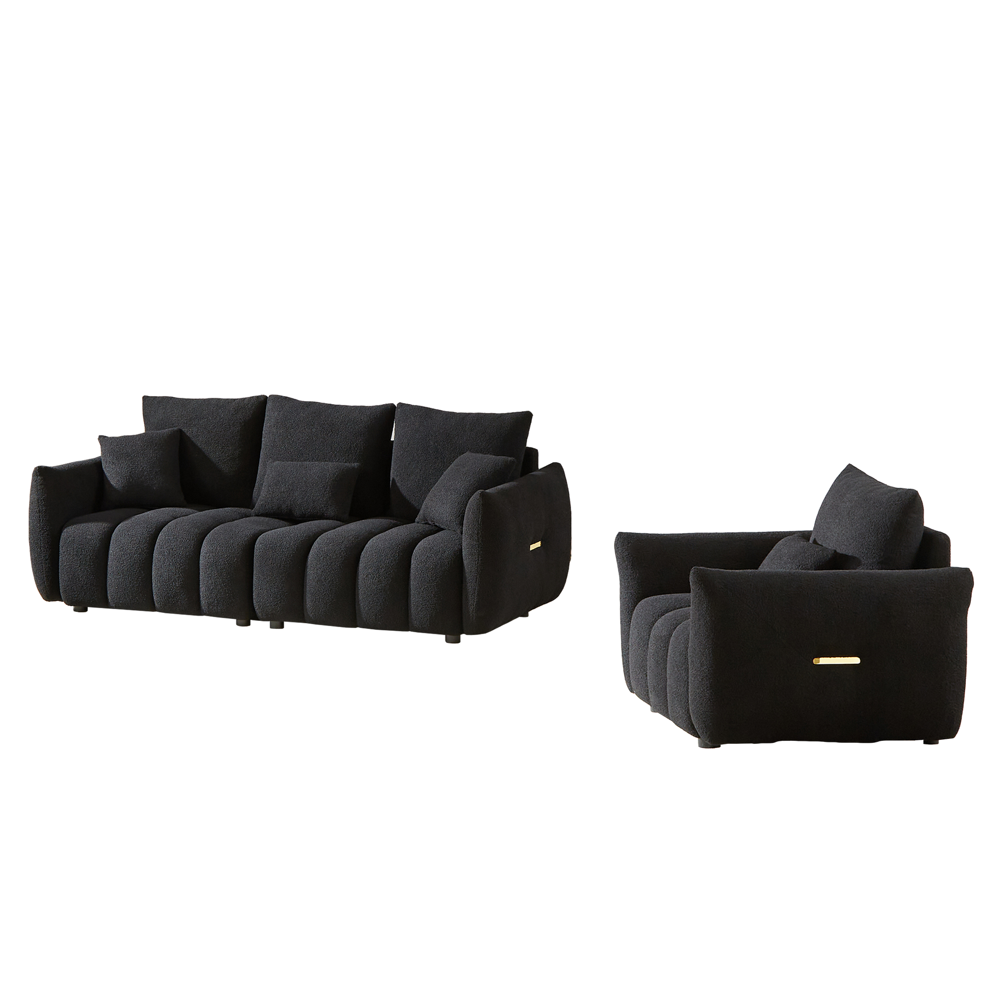 3 Seater 1 Seater Combo Sofa Modern Living Room Sofa, Teddy Sofa, Wooden Frame, 4 Cushions, Apartment Sofa Furniture Black Wood Primary Living Space Pine Foam Fabric 4 Seat