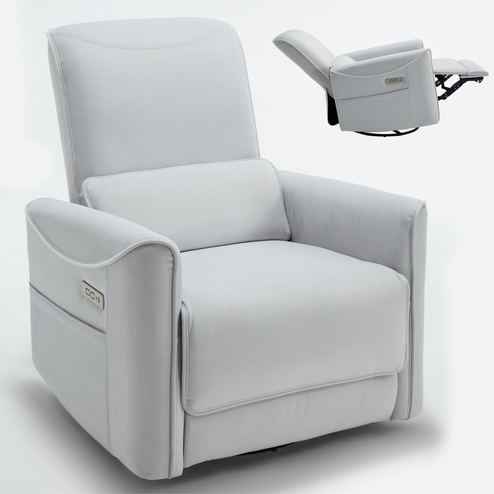 Beige Swivel And Rocker Power Recliner Chair, Heavy Duty Motion Mechanism With Usb And Type C Ports Beige Polyester Power Push Button Metal Primary Living Space Medium Firm Tight Back Heavy Duty American Design Pine Square Arms Fiber Foam And Polyester