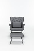 Rocking Chair, Glider Chair,Rocking Accent Chair With Lumbar Pillow And Ottoman For Nursery Living Room Bedroom Grey Pu