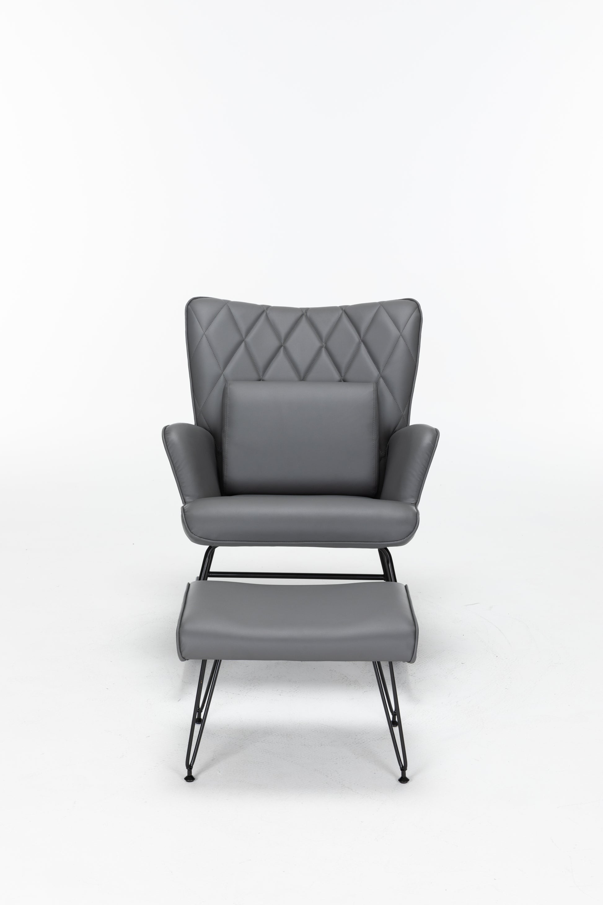 Rocking Chair, Glider Chair,Rocking Accent Chair With Lumbar Pillow And Ottoman For Nursery Living Room Bedroom Grey Pu