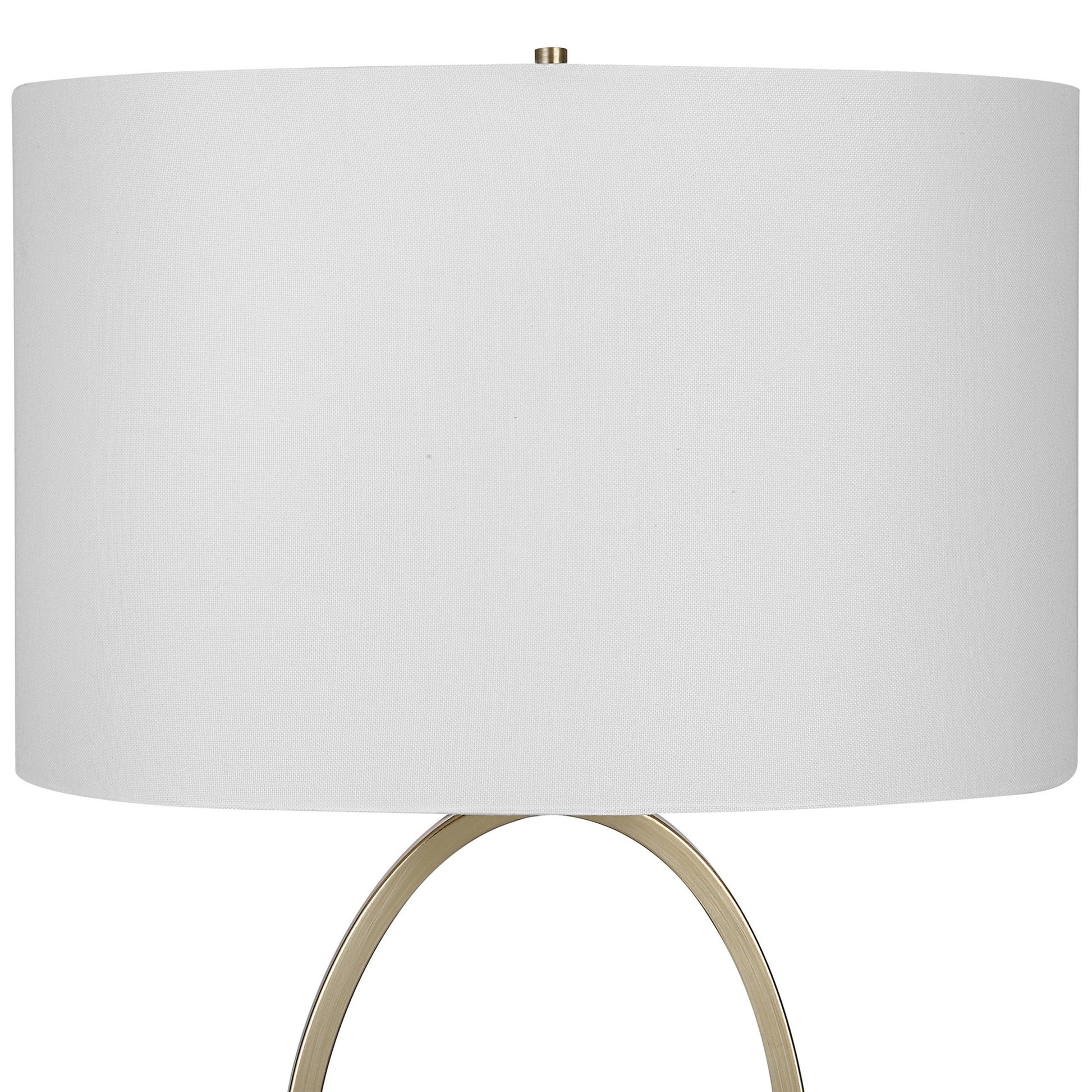 27 Inch Metal Table Lamp, Oval Center Ring, Gold, White Gold White Fabric Metal