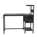 Computer Desk With Power Outlet & Storage Shelves, Study Writing Table With Usb Ports Charging Station, Pc Desk Workstation For Home Office, Black Black Mdf