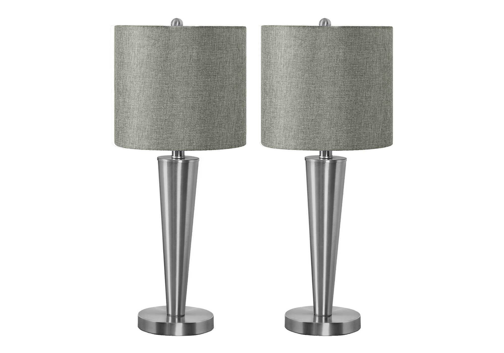 Lighting, Set Of 2, 24"H, Table Lamp, Usb Port Included, Nickel Metal, Grey Shade, Contemporary Silver Metal