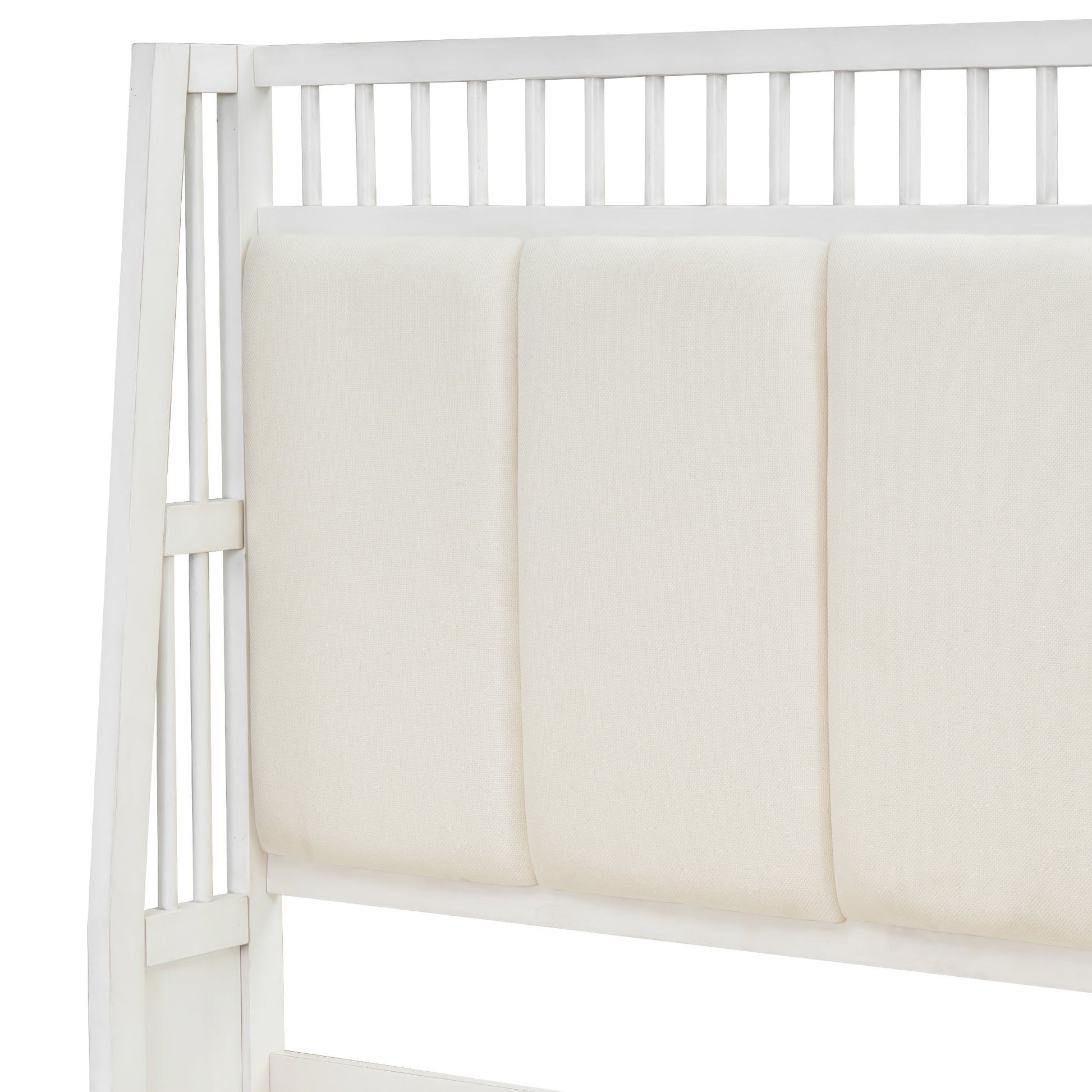 Queen Size Wood Platform Bed With Upholstered Headboard And 2 Drawers, Antique White Box Spring Not Required Queen White Wood Bed Frame Solid Wood Mdf
