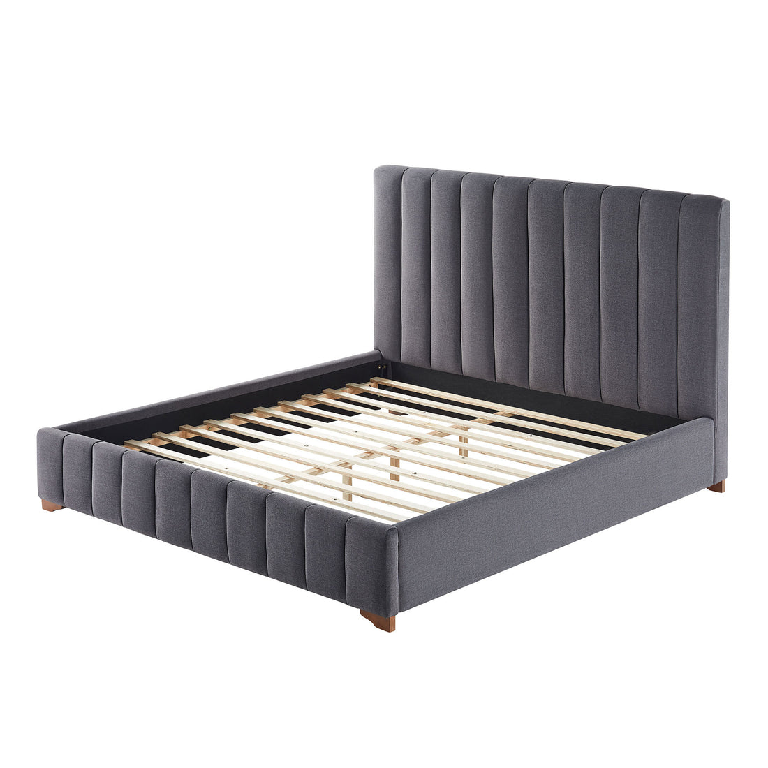 Queen Size Modern Design Bed Frame Upholstered Queen Bed Frame Platform With Headboard Fabric Headboard Wooden Slats Support, No Box Spring Needed,Mattress Foundation,Dark Grey Queen Dark Grey Fabric