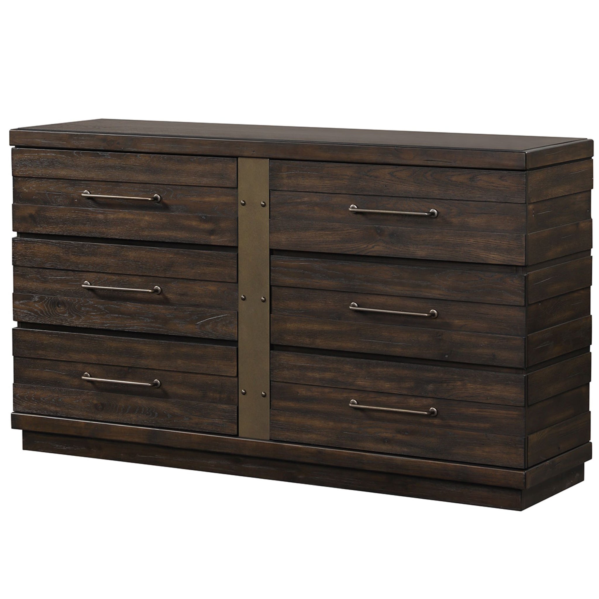 Industrial Farmhouse Designed 6 Drawer Dresser Brown Solid Wood Mdf