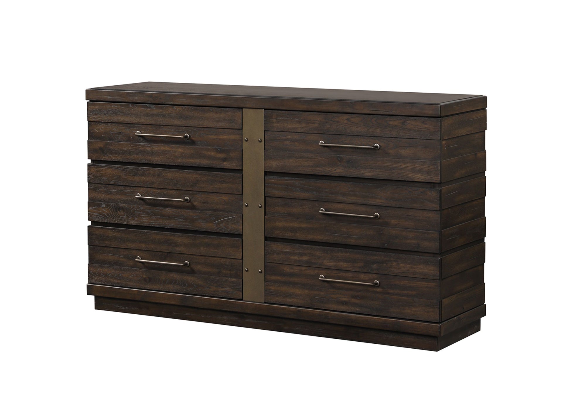 Industrial Farmhouse Designed 6 Drawer Dresser Brown Solid Wood Mdf