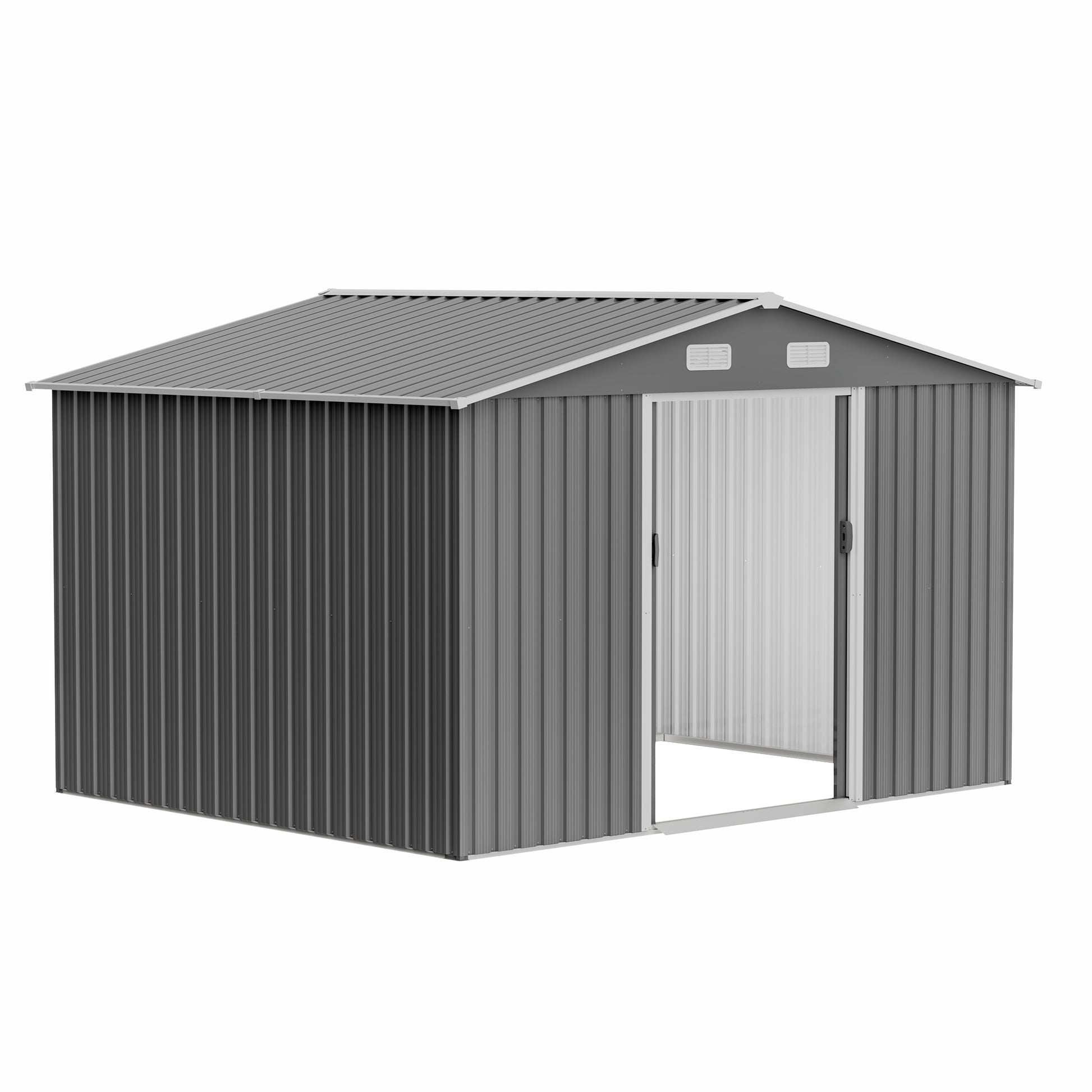 10X8 Ft Outdoor Storage Shed, Metal Foundation & Lockable Doors, Tool Shed For Garden, Patio, Backyard, Lawn, Grey Gray Metal