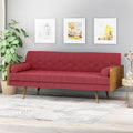 Aidan Mid Century Modern Tufted Fabric Sofa Red Fabric