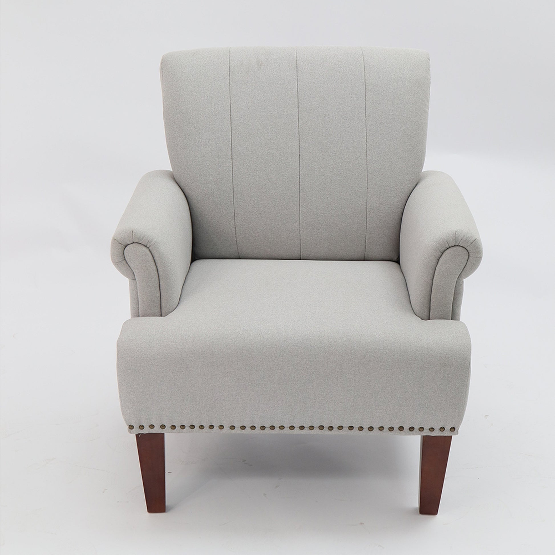 1Pc Traditional Accent Chair Rolled Arms Trim Soft Fabric Upholstered Furniture For Living Room Bedroom Office 30" Wide Armchair Light Gray Color Light Gray Primary Living Space Traditional Foam Wood