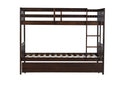 Twin Over Twin Rubber Wood Bunk Bed With Trundle, Convertible Into 2 Twin Size Beds, Twin Size Bunk Bed With Ladder And Safety Guardrails,Espresso Twin Espresso Rubber Wood