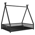 Metal Full Size House Platform Bed With Triangle Structure And Guardrail, Black Expected Arrival Time: 9.7 Box Spring Not Required Full Black Metal Metal