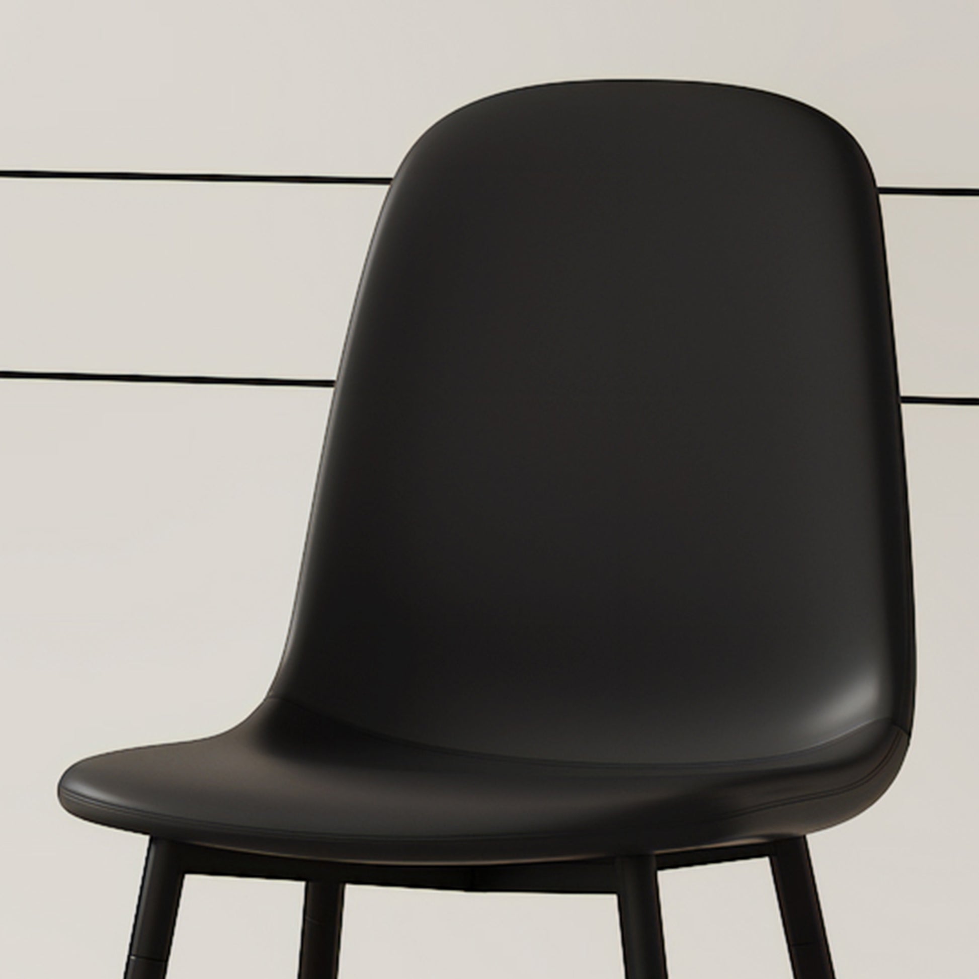 Modern Minimalist Black Dining Chair Set Four Chairs Per Box, Stable And Comfortable.Modern Mid Century Style Upholstered Side Chairs,Spoon Shaped Chairs With Black Metal Legs. Black Metal,Pu