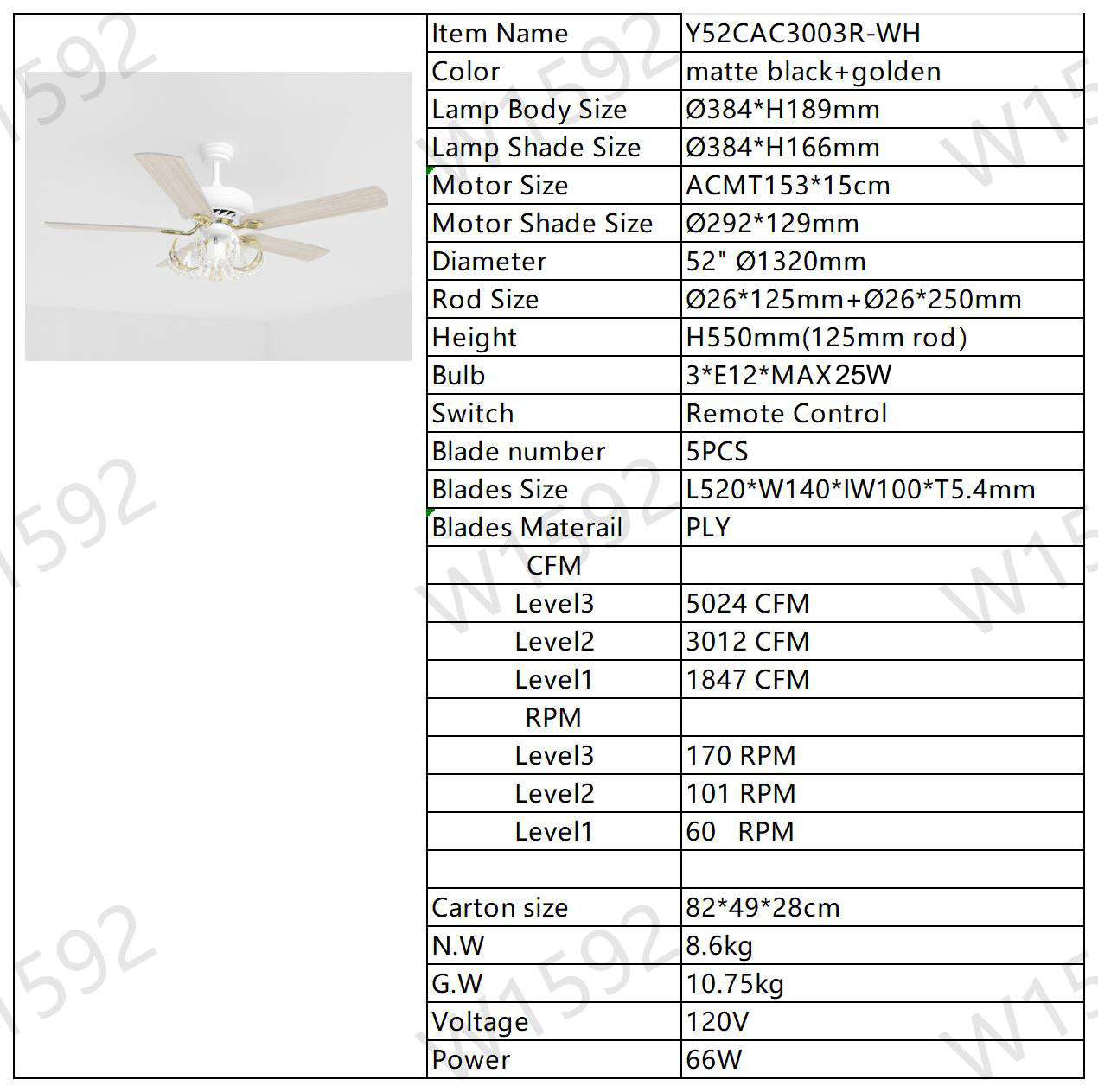 52" Crystal Ceiling Fan With 5 Reversible Blades Light Kit And Remote Control, 3 Speed Matte White Matte White American Traditional,Classic,Contemporary Crystal Metal