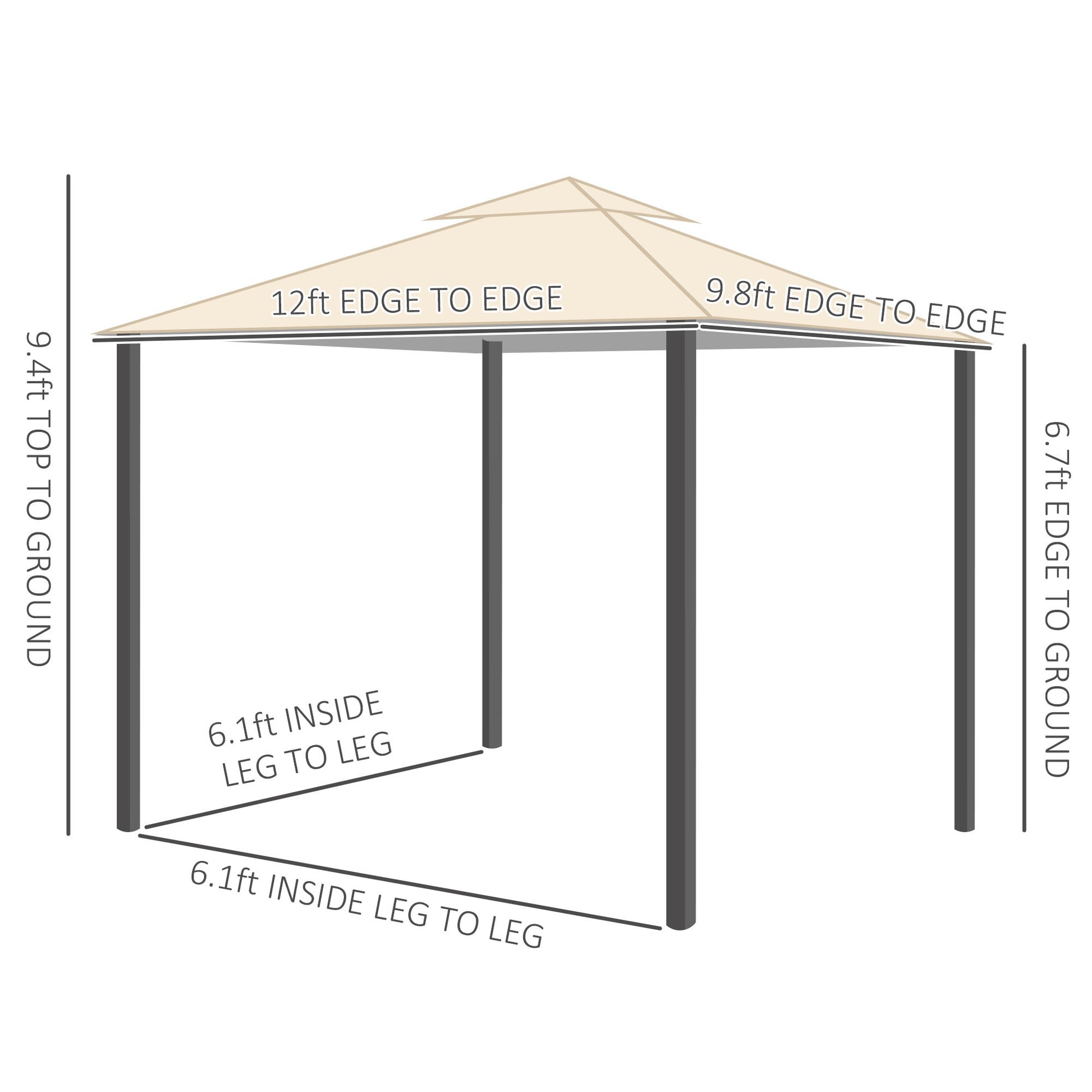 Outsunny 10' X 12' Patio Gazebo With Netting, Double Roof Outdoor Gazebo Canopy Shelter, Solid Metal Frame For Garden, Lawn, Backyard, Deck, Beige Beige Metal