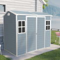 8X4Ft Resin Outdoor Storage Shed With Two Window And Double Door,Plastic Shed With Floor For Gargen,Patio,Yard,Lawn,Grey Grey Polypropylene