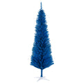 Homcom 6' Artificial Pencil Christmas Tree, Slim Xmas Tree With 390 Realistic Branch Tips And Plastic Stand, Blue Blue Plastic