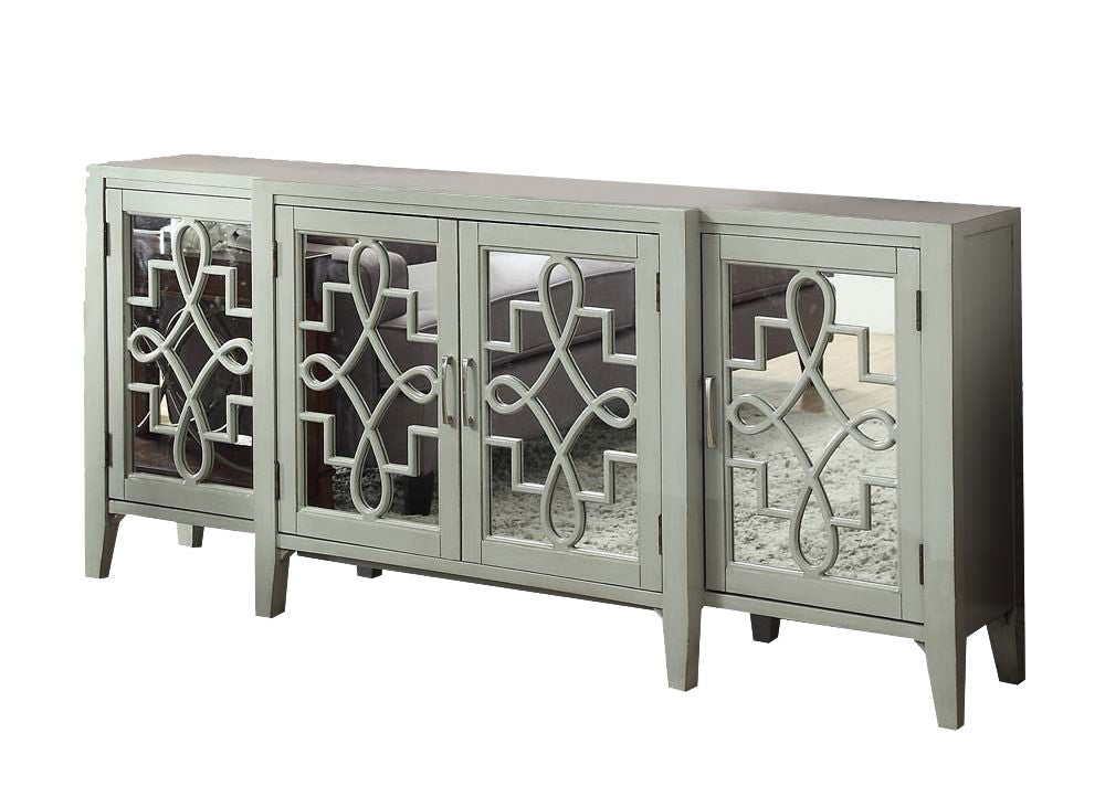 Kacia Antique Gray Finish Console Cabinet Antique Gray Mirror,Synthetic Wood