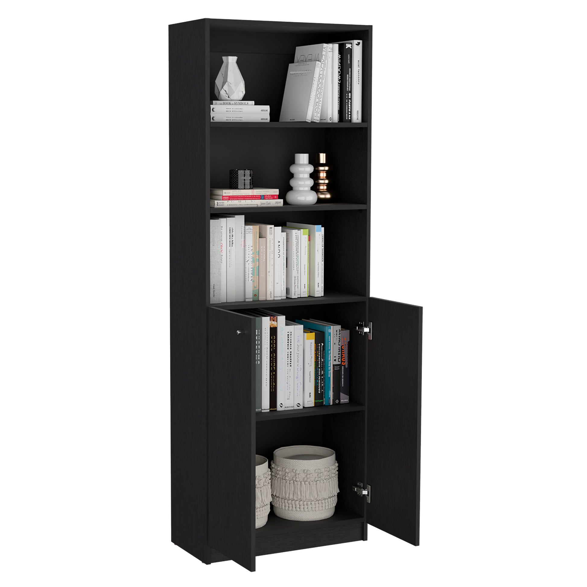 Arbor 3 Piece Home Bookcase Set, 74" Wide With 11 Shelves And Two Double Door Cabinetliving Room Set Set Black Black Office Modern Particle Board