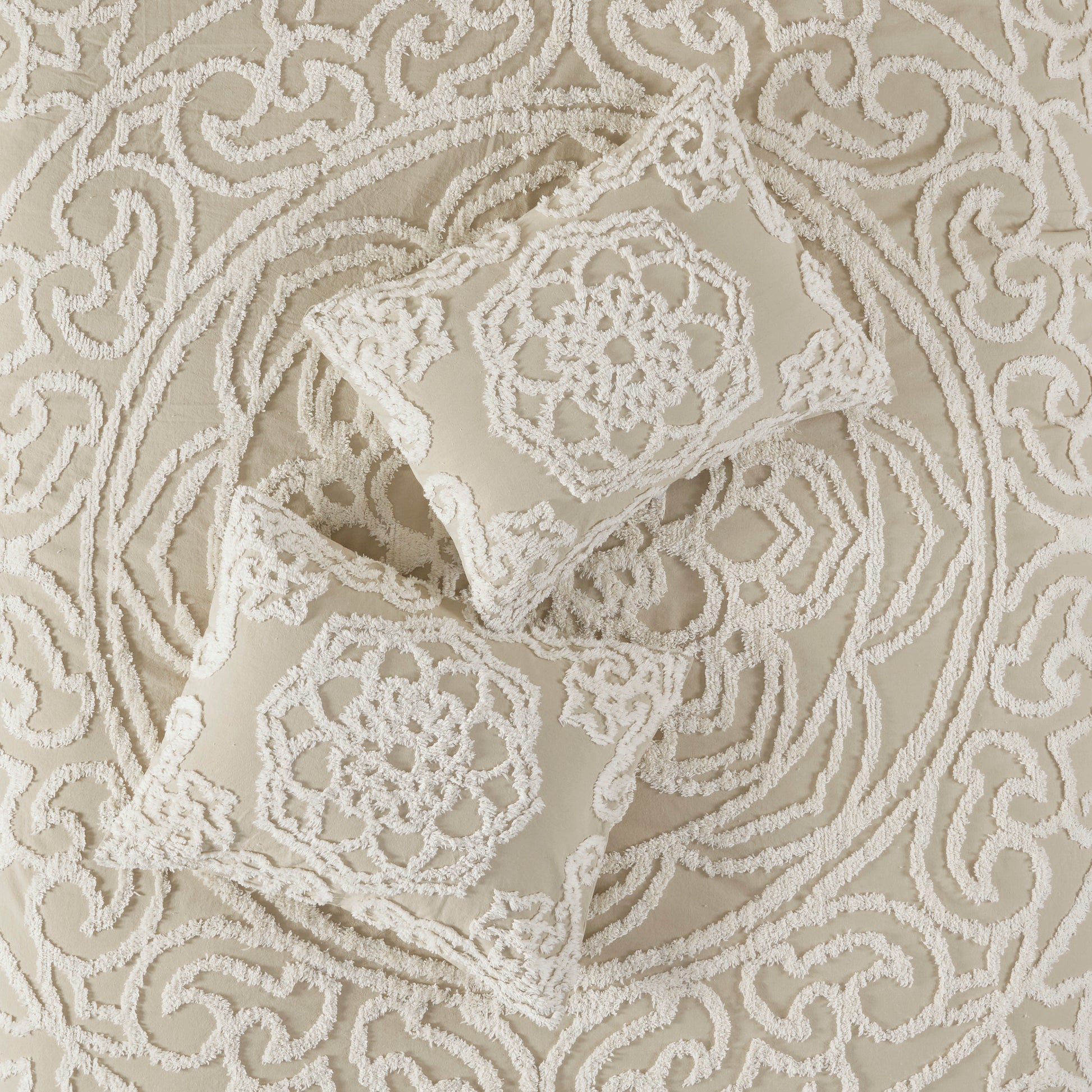 Tufted Cotton Chenille Medallion Comforter Set Taupe King Cal King King Taupe Polyester