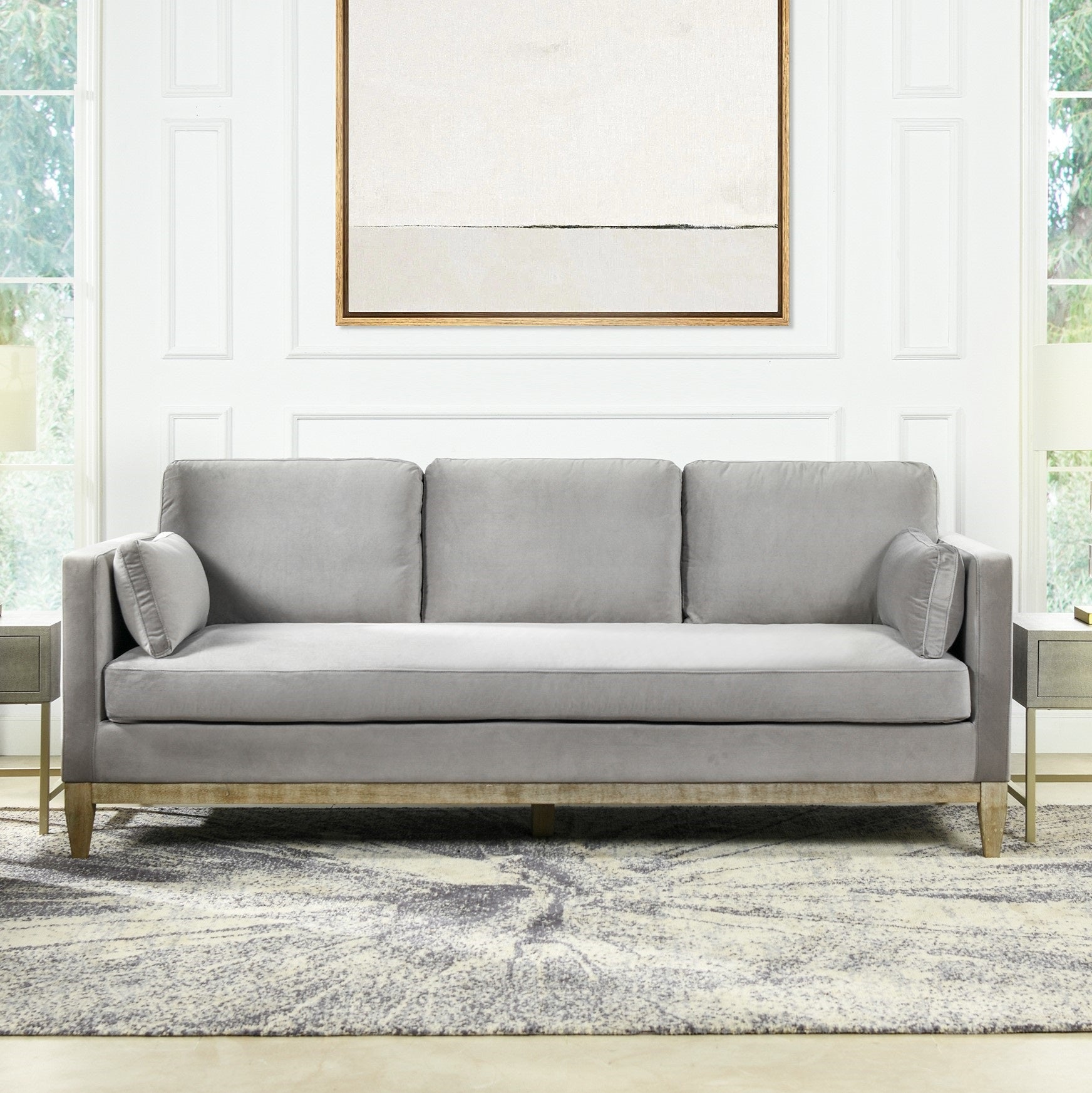 Knox 84" Modern Farmhouse Sofa, Opal Grey Velvet Gray Wood Foam Velvet 3 Seat