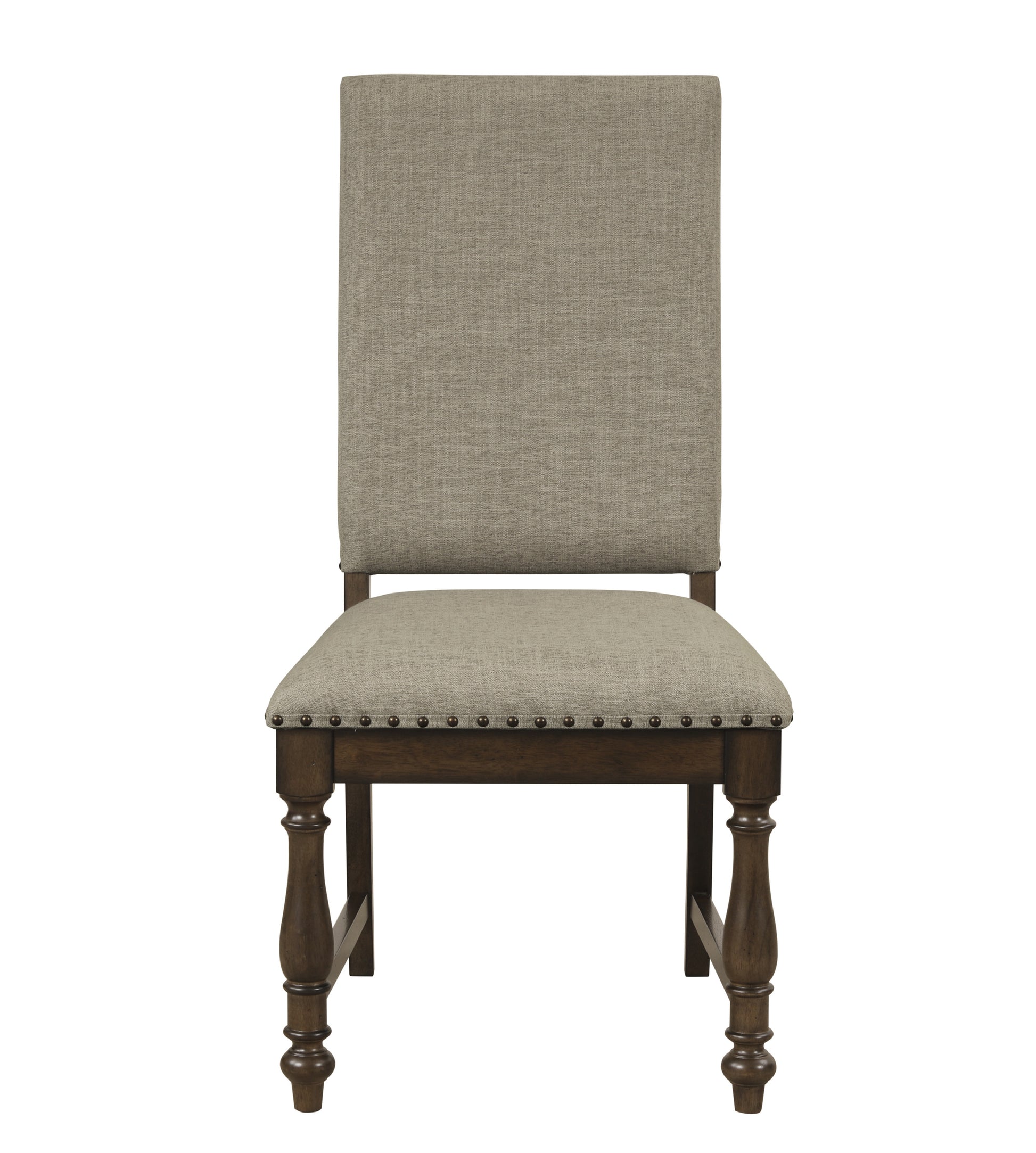 Traditional Classic Brown Dinng Chair Set Of 2 Beige Fabric Upholstered Trim Wooden Dining Room Furniture Brown Mix Dining Room Traditional Side Chair Wood