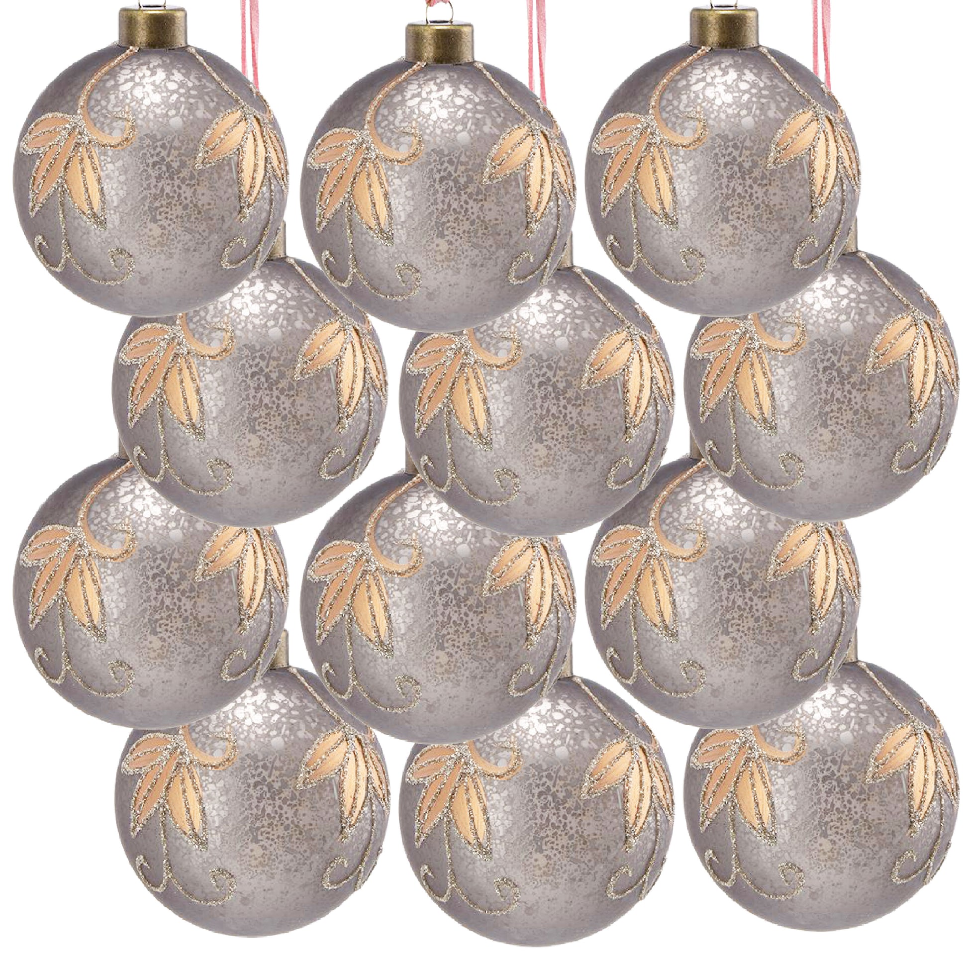 D3" Christmas Ball Ornaments, Glass Decorative Hanging Ball Christmas Tree Ornaments For Holiday Party Decorations, Set Of 12 Silver Glass