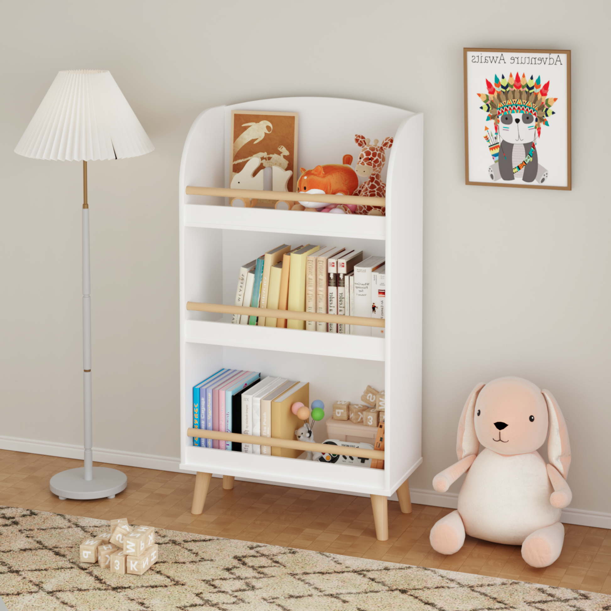 Kids Bookshelf, 3 Tier Bookcase, Book Organizer, Toy Storage Cabinet Organizer, White White Primary Living Space Mdf