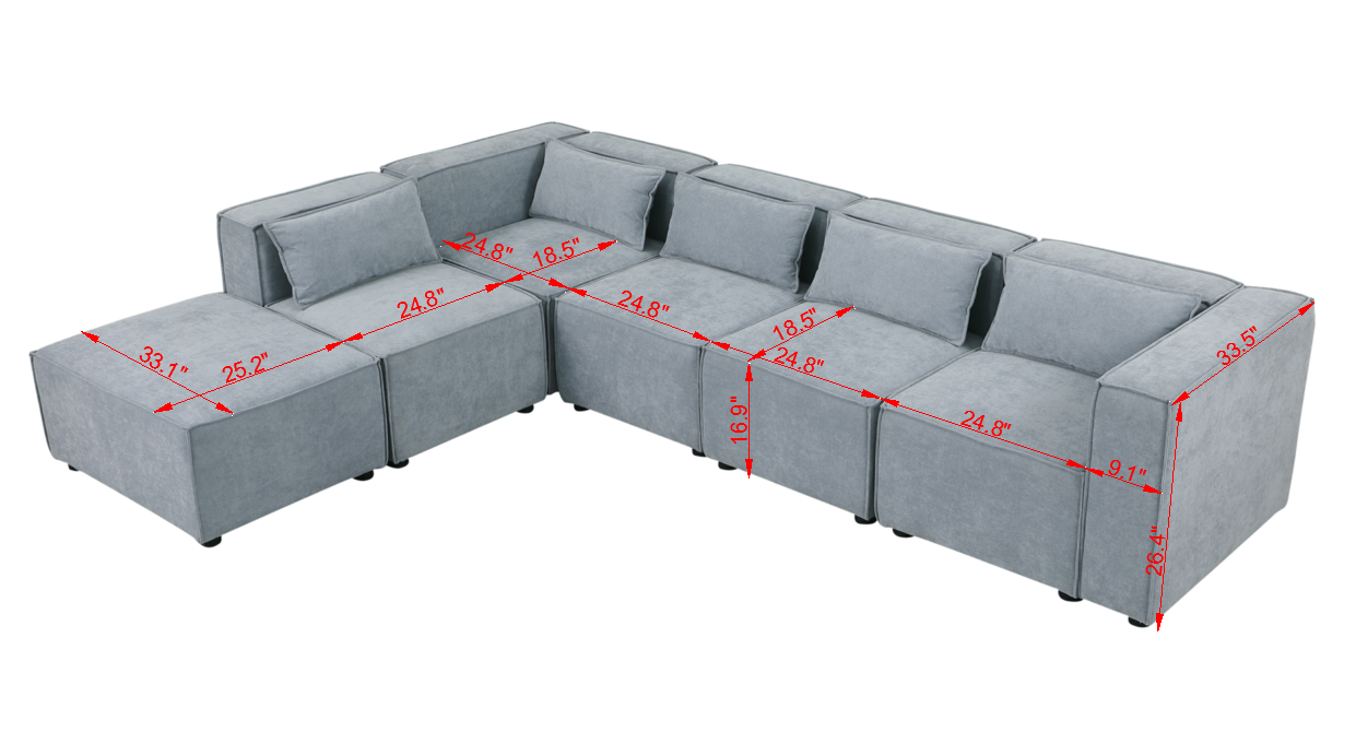 Modular Sofa Grayish Blue Chenille Fabric, Simple And Grand, The Seat And Back Is Very Soft. This Is Also A Knock Down Sofa Grayish Blue Chenille 6 Seat