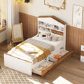 Twin Size House Shaped Wooden Bed With Storage Shelf On The Headboard, Built In Two Storage Drawers, Brown Brown White Wood