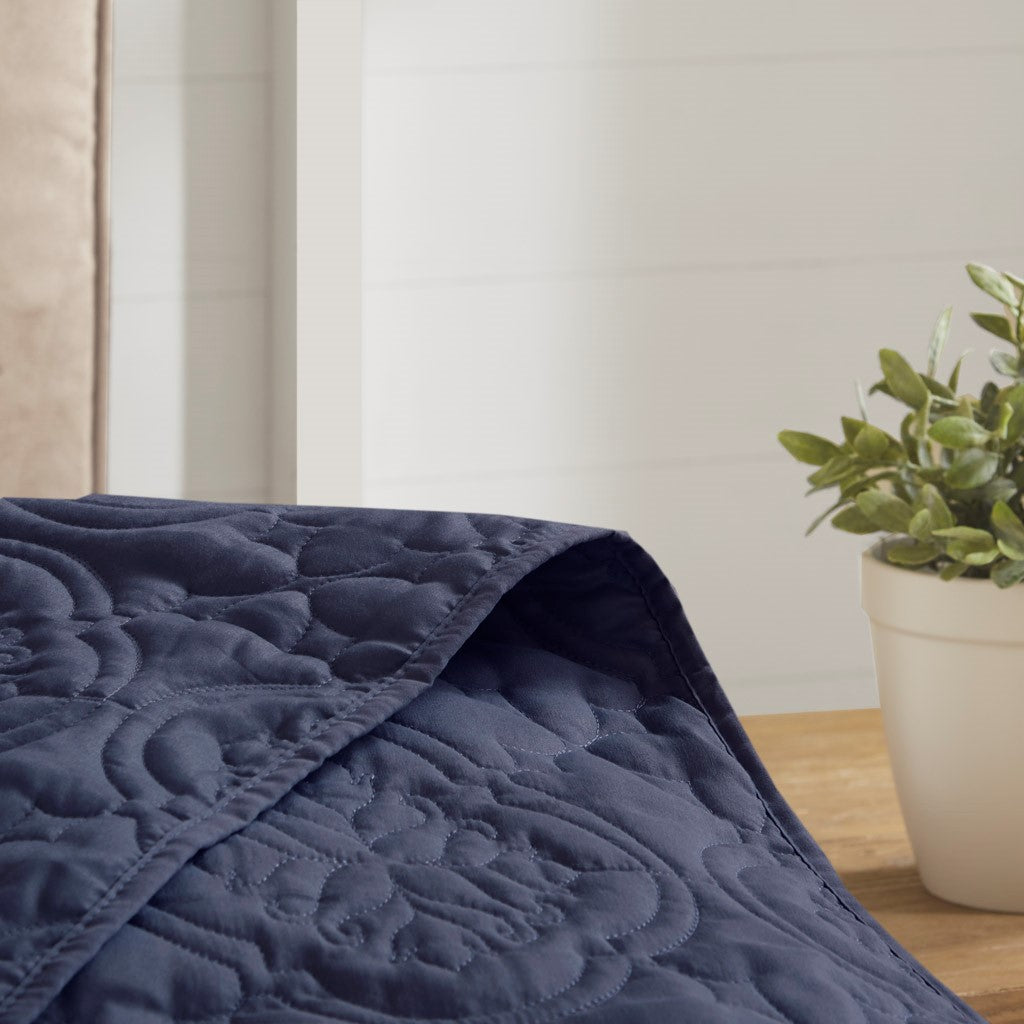 3 Piece Reversible Bedspread Set Navy King Cal King King Navy Polyester