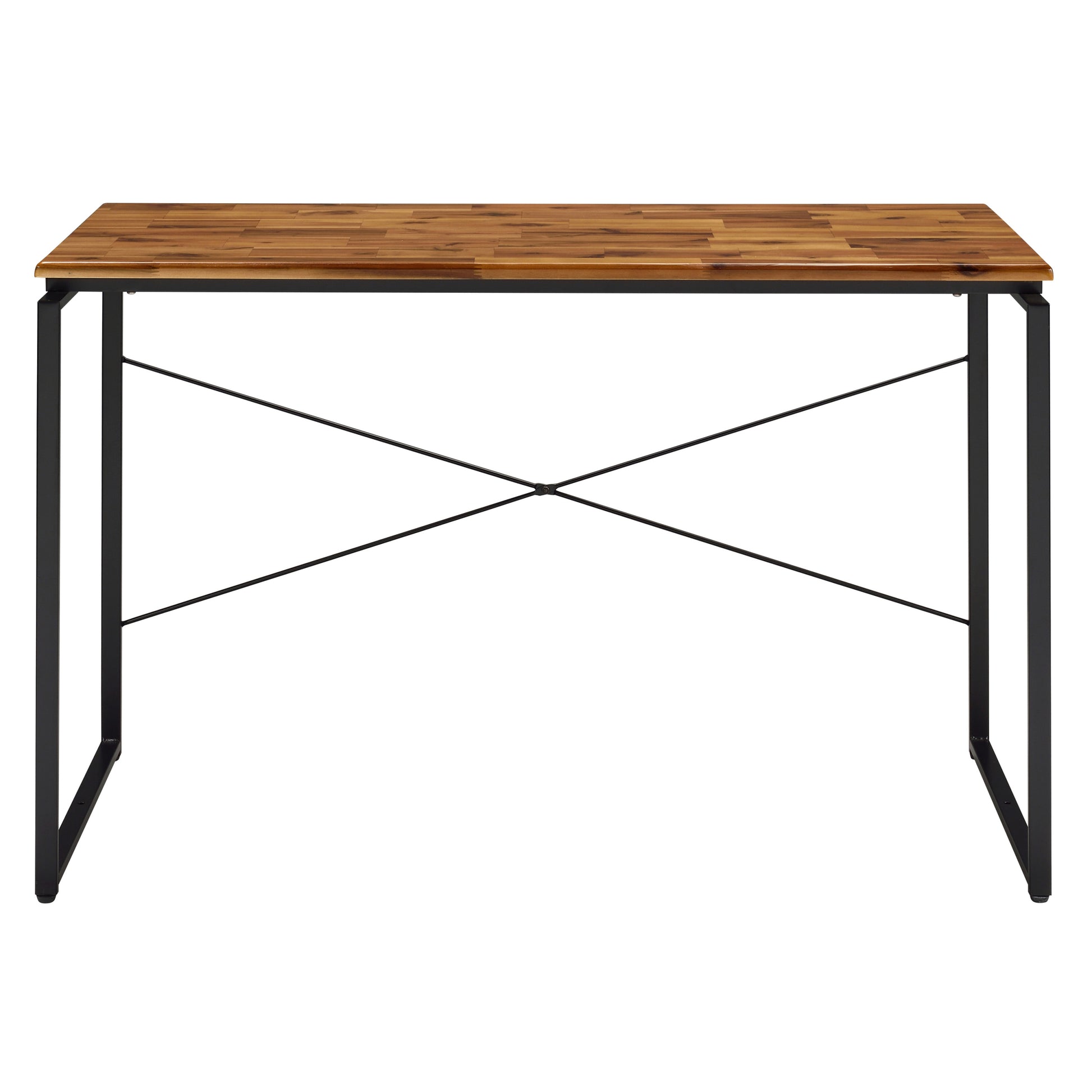 Oak And Black Writing Desk With Metal Sled Base Black Brown Writting Desk Office Industrial Rectangular Wood Metal Sled