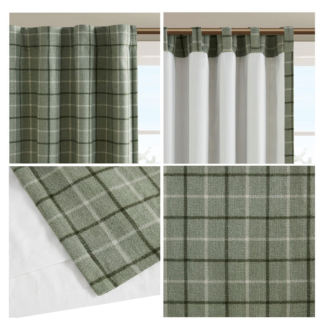 Plaid Faux Leather Tab Top Curtain Panel With Fleece Lining Only 1 Pc Curtain Panel Multicolor Polyester