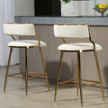 Set Of 2 26'' Counter Height Bar Stools Corduroy Kitchen Island Counter Bar Stool With Back,Golden Chromed Base And Footrest Beige Beige Kitchen Modern Foam Corduroy