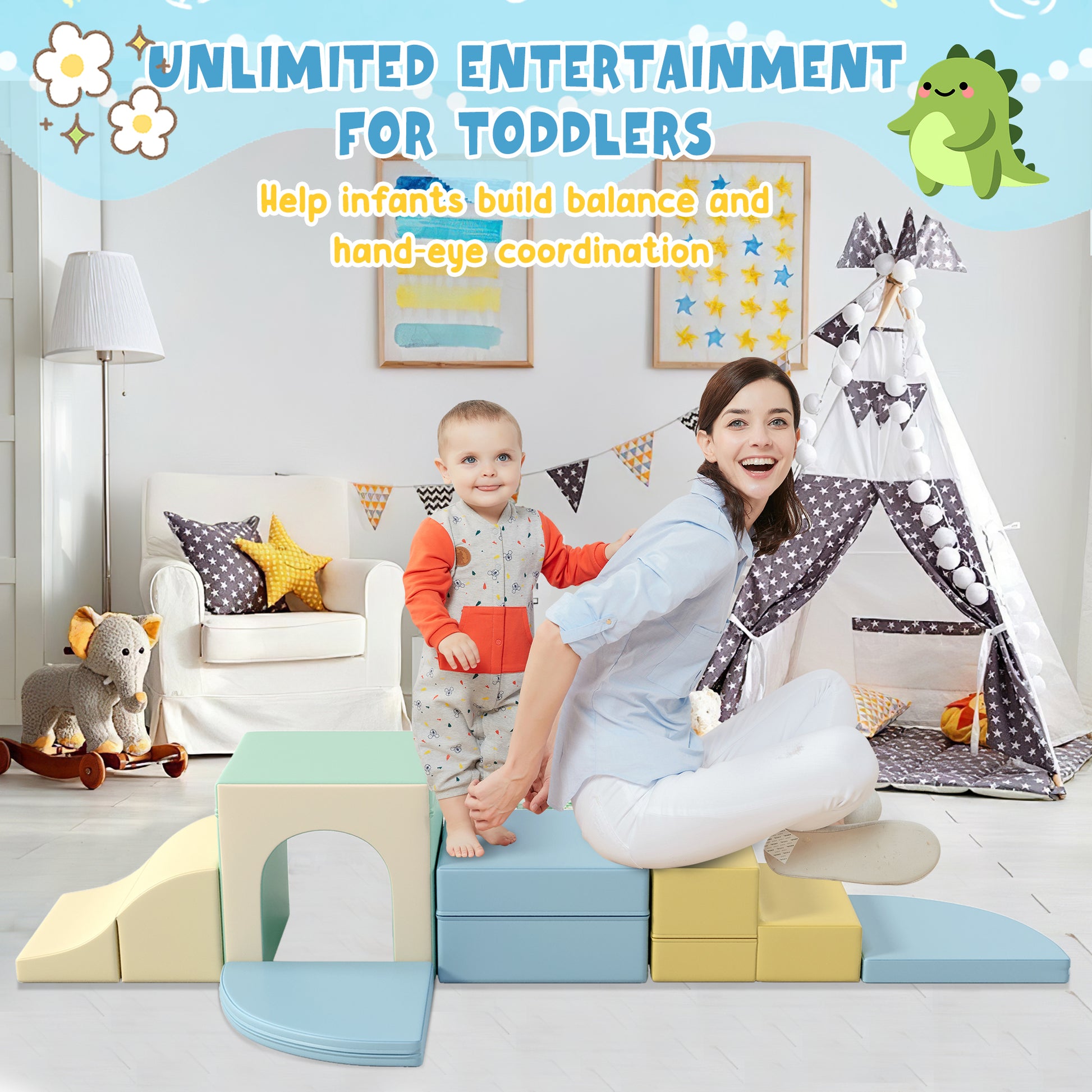 9 Piece Soft Foam Climbing Blocks For Toddlers, Baby Foam Climber Toys, Crawl And Climb Foam Play Set For Kids Indoor Gym, Soft Foam Toys For Toddlers Crawling And Sliding Colorful Foam