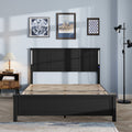 Queen Size Bed Frame, Platform Bed Frame With Wood Headboard And Footboard,Charging Station And Led Lights, 12 Wood Slats Support, No Box Spring Neededblack Box Spring Not Required Queen Antique