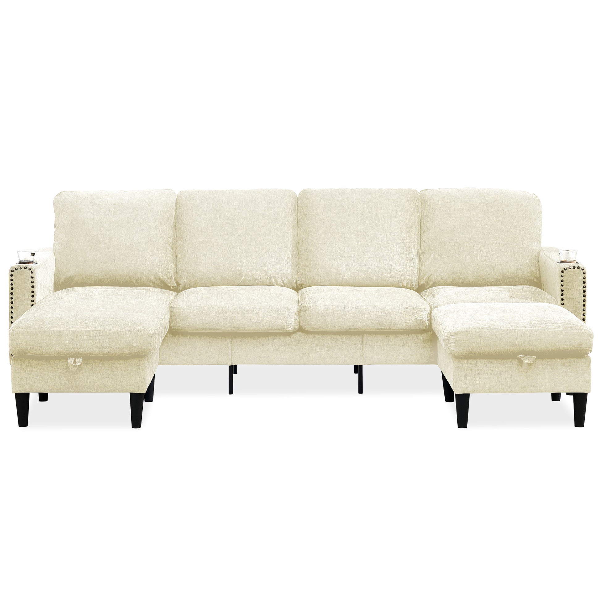 Off White Chenille Sectional Sofa, U Shaped Sofa Couch With High Density Memory Foam, 4 Seat Comfy Modular Sofa Couch For Living Room, Modern U Shaped Sectional Sofa,U Shaped Off White Off White