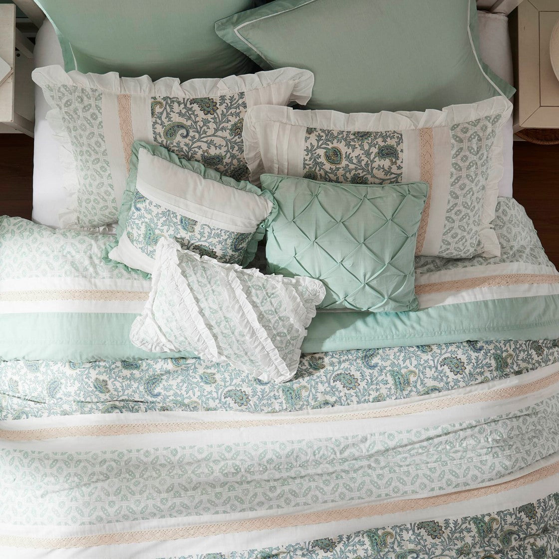 9 Piece Cotton Percale Comforter Set Aqua King King Aqua Polyester