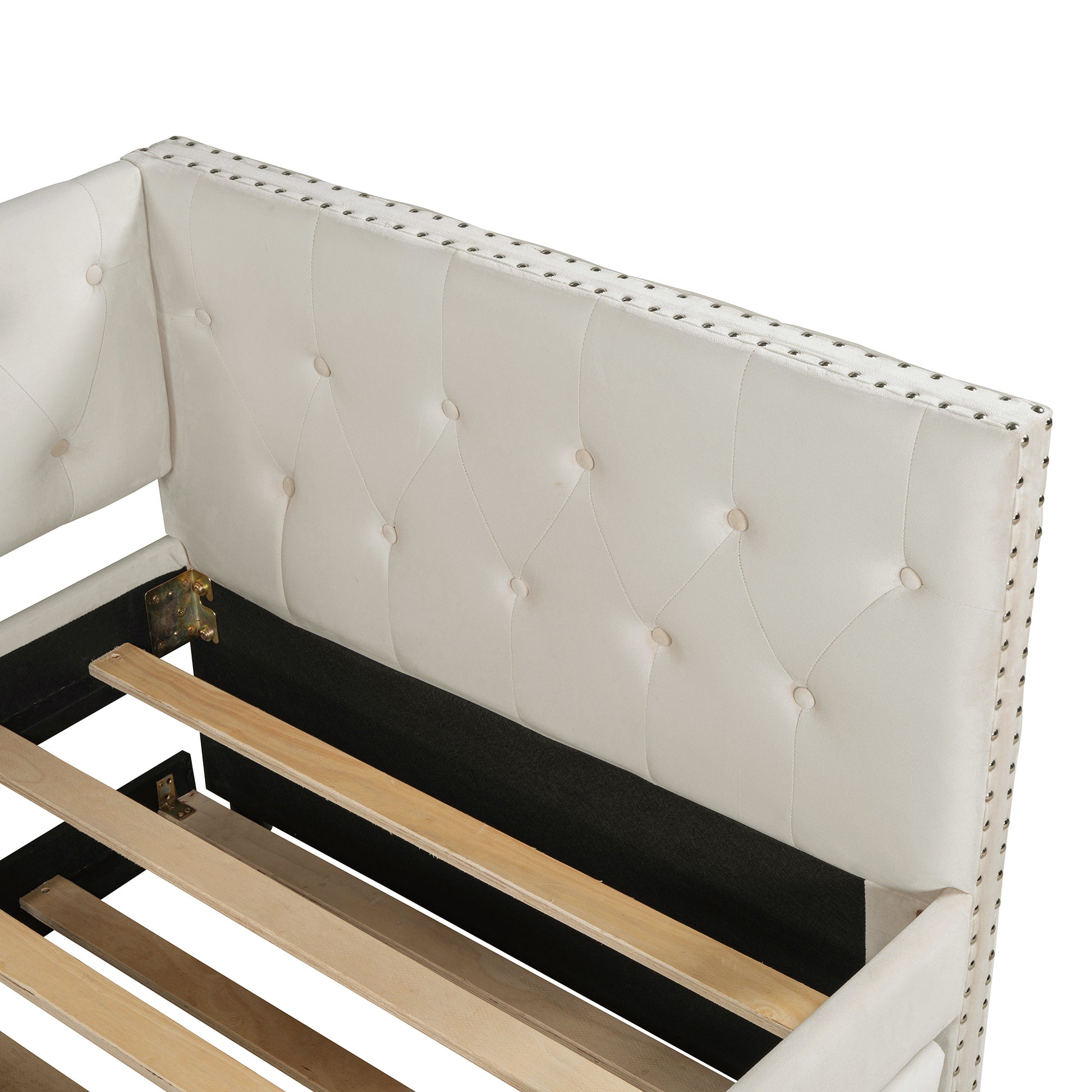 Twin Size Tufted Upholstered Daybed With Trundle, Velvet Sofabed With Rivet Design, No Box Spring Needed,Beige Twin Beige Velvet