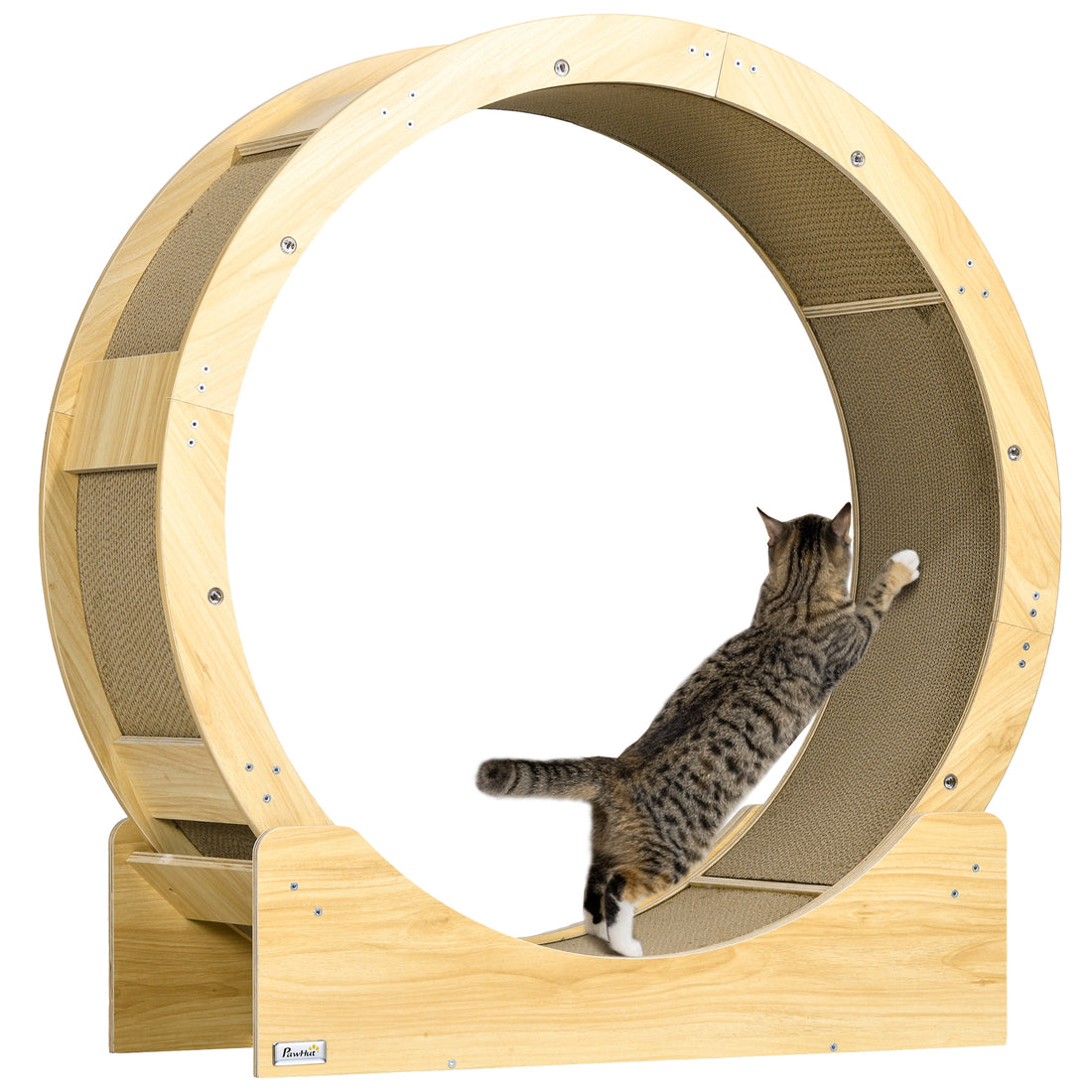 Pawhut Cat Wheel For Indoor Cats, 36" Cat Treadmill With Scratching Pads, Cat Exercise Running Wheel With Brake For Health And Fitness, Oak Oak Wood