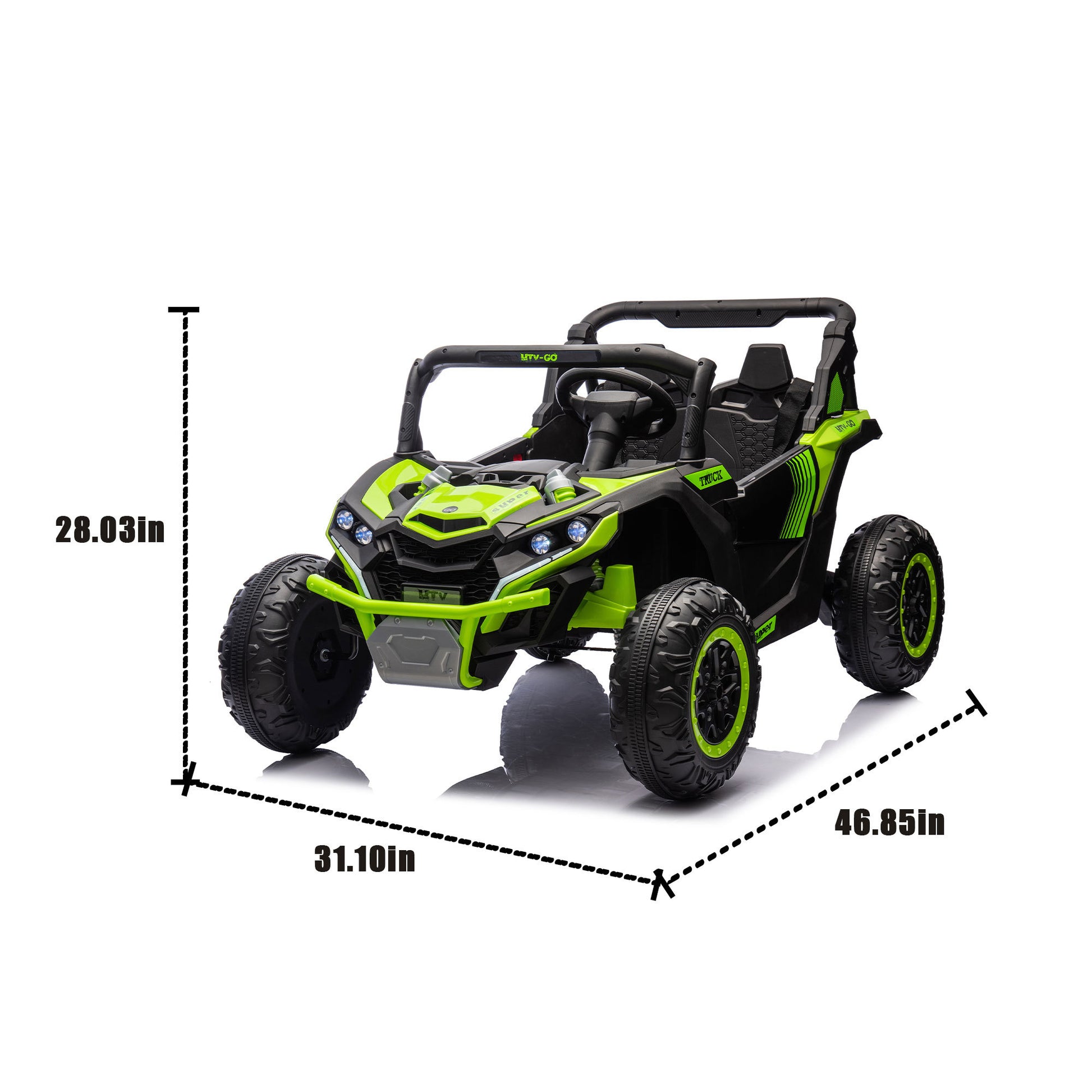 24V Two Seater Kids Ride On Utv W Parents Remote Control,Four Wheel Suspension,Slow Start,Large Wheel Design,Anti Collision Bar,Storage Space,Music,Usb,Bluetooth,Volume Control,Led Lights For Kids 3 . Green 100 149 Lbs Polypropylene