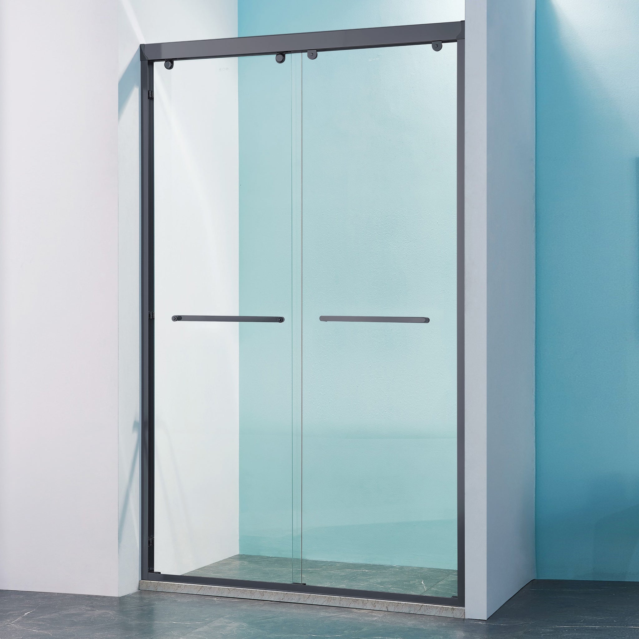 44 48"W X 75"H Double Sliding Shower Door, Aluminium Alloy Frame In Matte Black, 5 16" 8Mm Thick Sgcc Tempered Clear Glass. Matte Black Bathroom Classic,Luxury,Modern Glass Aluminium Alloy