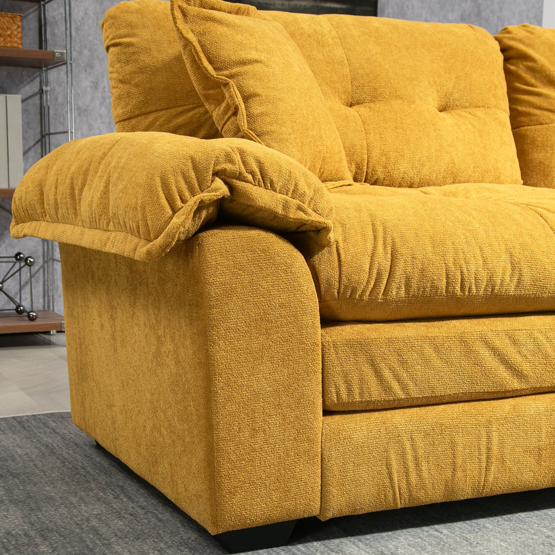 84" Chenille Recliner Sofa Small Sofa Loveseat Deep Seat Sofa Couch With 2 Throw Pillows & Memory Foam For Living Room Apartment Office Lounge Yellow Yellow Memory Foam Chenille,Upholstered 2 Seat