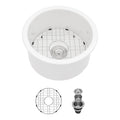 18 Inch Dual Mounted Single Bowl Ceramic Circular Kitchen Sink With Drain Assembly And Bottom Grid White Ceramic