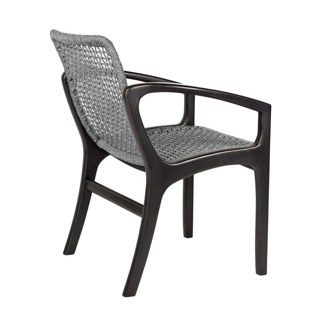 Tye 25 Inch Patio Dining Chair, Dark Eucalyptus Wood, Gray Rope Seating Gray Wood